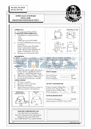 MCT2EX datasheet - OPTICALLY COUPLED ISOLATOR PHOTOTRANSISTOR OUTPUT