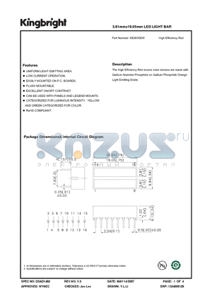 KB2635EW datasheet - 3.81mmx19.05mm LED LIGHT BAR