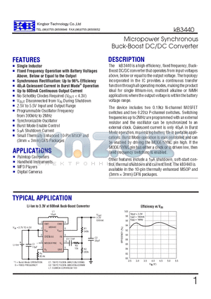 KB3440 datasheet - Micropower Synchronous Buck-Boost DC/DC Converter