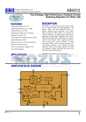 KB4312A-GRE datasheet - Tiny Package, High Performance, Constant Current Switching Regulator for White LED