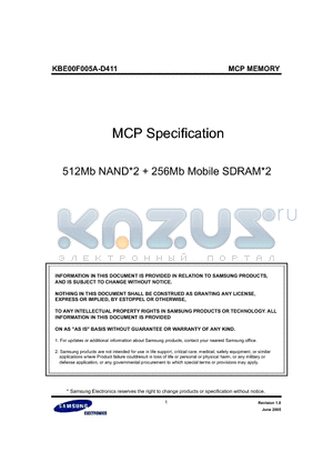 KBE00F005A datasheet - 512Mb NAND*2  256Mb Mobile SDRAM*2