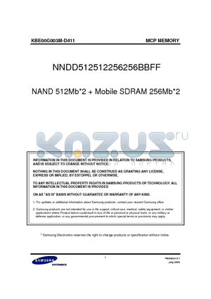 KBE00G003M datasheet - NAND 512Mb*2  Mobile SDRAM 256Mb*2
