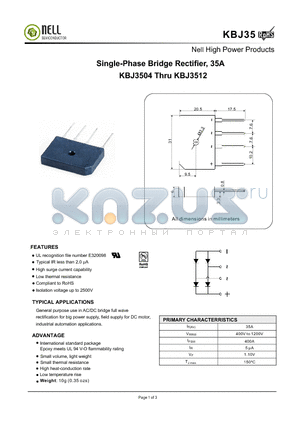 KBJ35 datasheet - Single-Phase Bridge Rectifier, 35A