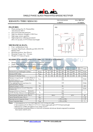 KBJ408G datasheet - SINGLE PHASE GLASS PASSIVATED BRIDGE RECTIFIER