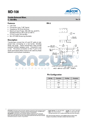 MD-108 datasheet - Double-Balanced Mixer, 5 - 500 MHz