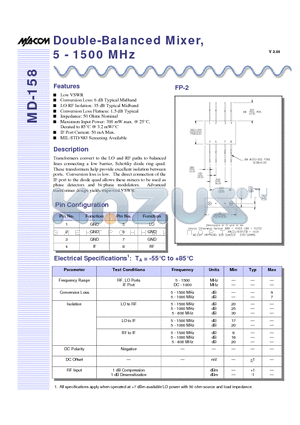 MD-158PIN datasheet - Double-Balanced Mixer, 5 - 1500 MHz