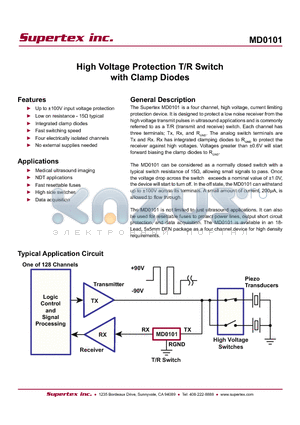 MD0101 datasheet - High Voltage Protection T/R Switch with Clamp Diodes