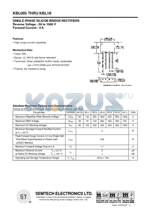 KBL06 datasheet - SINGLE-PHASE SILICON BRIDGE RECTIFIERS