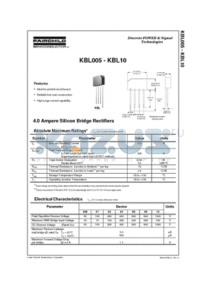 KBL10 datasheet - 4.0 Ampere Silicon Bridge Rectifiers