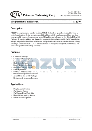 PT2240-16S datasheet - Programmable Encoder IC