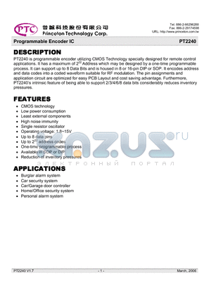 PT2240P datasheet - Programmable Encoder IC