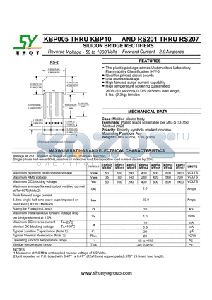 KBP02RS203 datasheet - SILICON BRIDGE RECTIFIERS