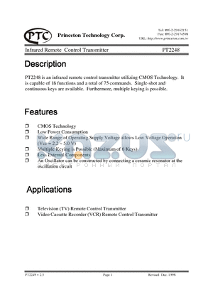 PT2248 datasheet - Infrared Remote Control Transmitter