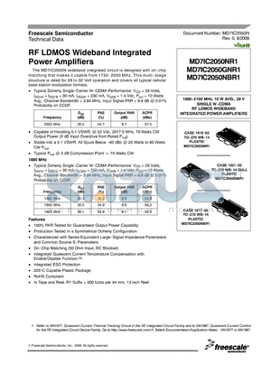 MD7IC2050GNR1 datasheet - RF LDMOS Wideband Integrated Power Amplifiers