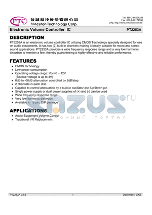 PT2253A datasheet - Electronic Volume Controller IC