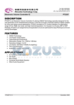 PT2257-S datasheet - Electronic Volume Controller IC