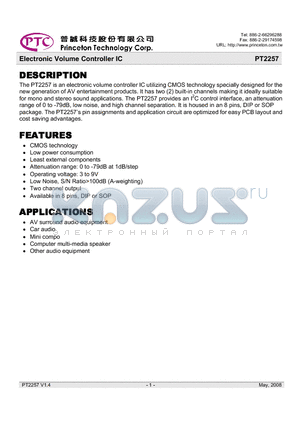 PT2257 datasheet - Electronic Volume Controller IC