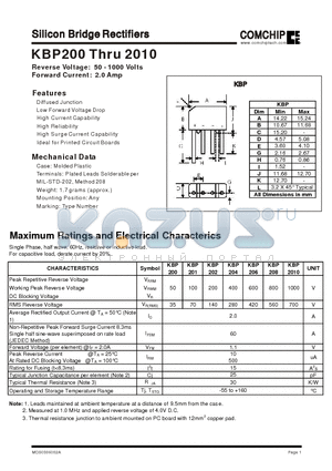 KBP206 datasheet - Silicon Bridge Rectifiers