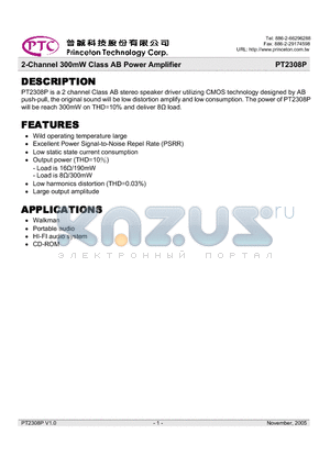 PT2308P-S datasheet - 2-Channel 300mW Class AB Power Amplifier