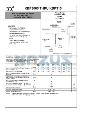 KBP301 datasheet - SINGLE PHASE 3.0 AMPS. GLASS PASSIVATED BRIDGE RECTIFIERS