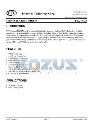 PT2317A-S datasheet - Simple Car Audio Controller