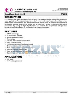 PT2318_10 datasheet - Sound Fader Controller IC