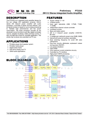 PT2335 datasheet - 2W X 2 Stereo Integrated Audio Amplifier