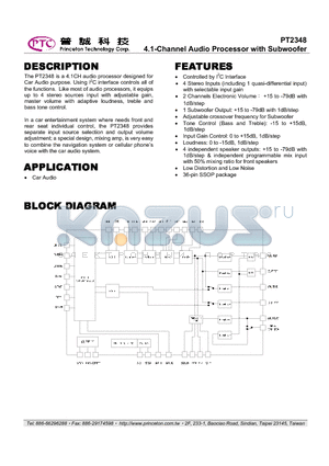 PT2348 datasheet - 4.1-Channel Audio Processor with Subwoofer