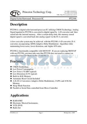 PT2396-S datasheet - Digital Echo/Surround Processor IC