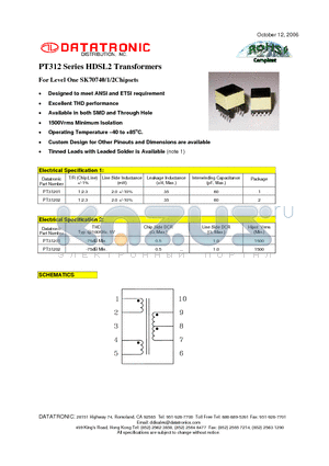 PT31202 datasheet - HDSL2 Transformers