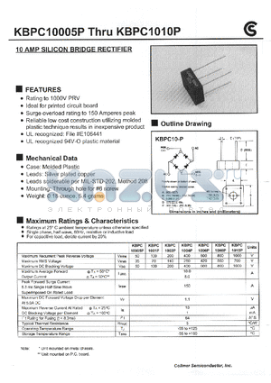 KBPC1008P datasheet - 10 AMP SILICON BRIDGE RECTIFIER