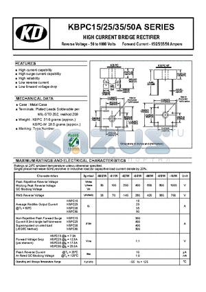 KBPC15 datasheet - HIGH CURRENT BRIDGE RECTIFIER