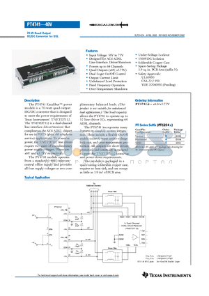 PT4741 datasheet - 70-W Quad-Output DC/DC Converter for DSL