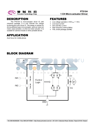 PT5104 datasheet - 1 CH Micro-actuator Driver