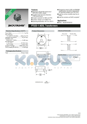 PT533-1 datasheet - 1ADSL Transformers