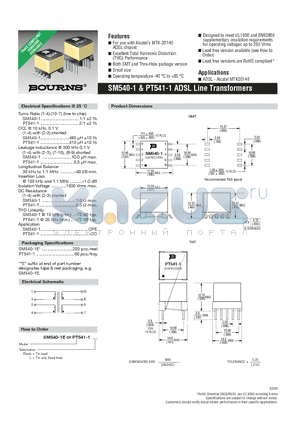 PT541-1 datasheet - ADSL Line Transformers