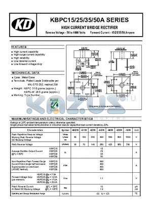 KBPC25 datasheet - HIGH CURRENT BRIDGE RECTIFIER