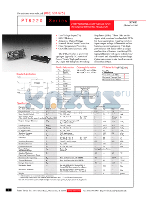 PT6222S datasheet - 2 AMP ADJUSTABLE LOW VOLTAGE INPUT INTEGRATED SWITCHING REGULATOR