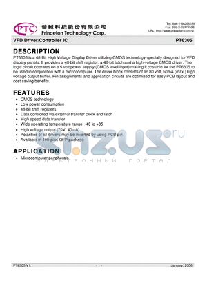 PT6305 datasheet - VFD Driver/Controller IC