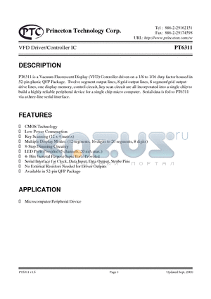 PT6311 datasheet - VFD Driver/Controller IC