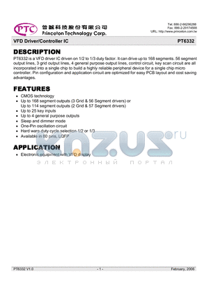 PT6332-LQ datasheet - VFD Driver/Controller IC