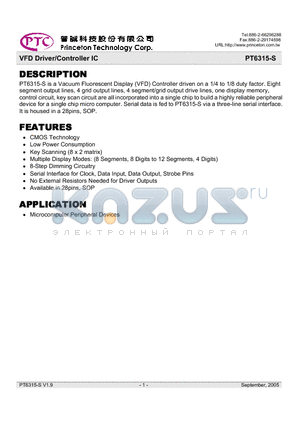 PT6315-S_10 datasheet - VFD Driver/Controller IC