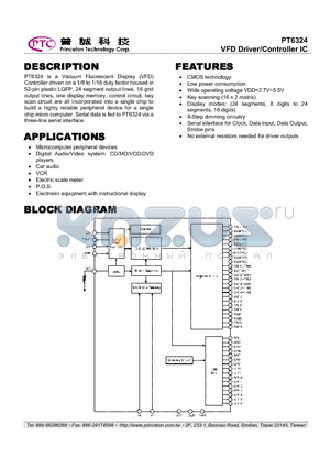 PT6324_10 datasheet - VFD Driver/Controller IC