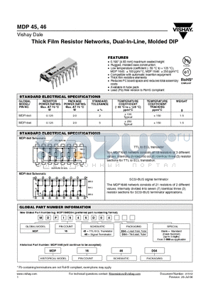 MDP1645E04 datasheet - Thick Film Resistor Networks, Dual-In-Line, Molded DIP