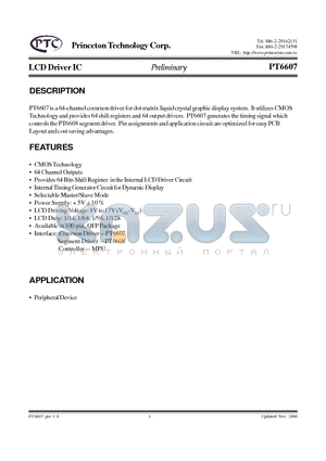 PT6607 datasheet - LCD Driver IC