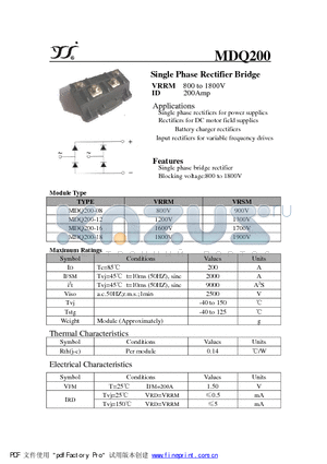 MDQ200 datasheet - Single Phase Rectifier Bridge