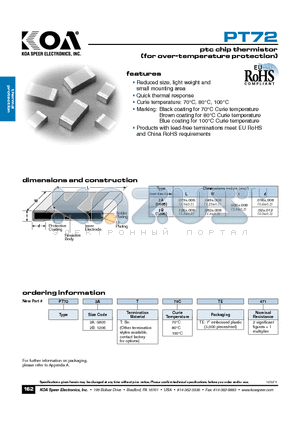 PT722AT70CTE471 datasheet - ptc chip thermistor (for over-temperature protection)