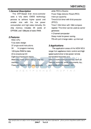 MDT10P622 datasheet - 8-bit micro-controller