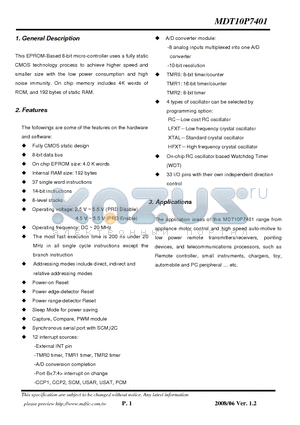 MDT10P7401 datasheet - 8-bit micro-controller