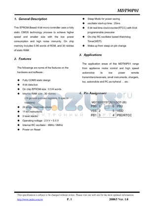 MDT90P01ST2611 datasheet - 4-bit micro-controller